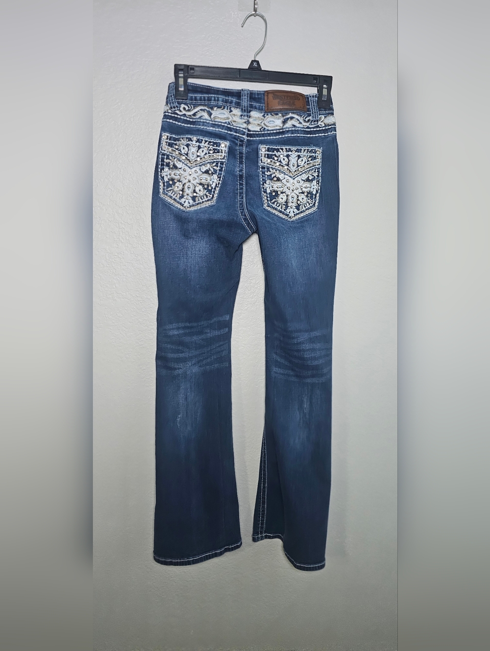 Y2K Bling Bootcut Jeans 26x27 Embroidered Pocket Western Miss Me Style - Picture 2 of 8